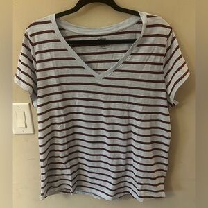 Light grey & Burgundy Striped V-Neck Women's Top
